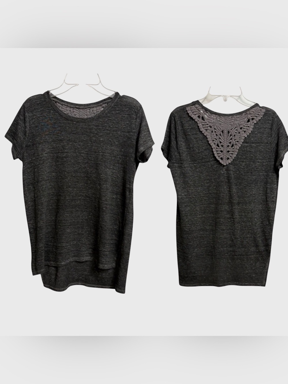 Old Navy Girls Linen Blend Crochet-Back Tee Size XL (14) Charcoal Gray Soft Cute